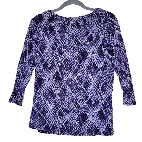 Style & Co Purple Multicolor Spotted Design Blouse Women Size L - Picture 2 of 8
